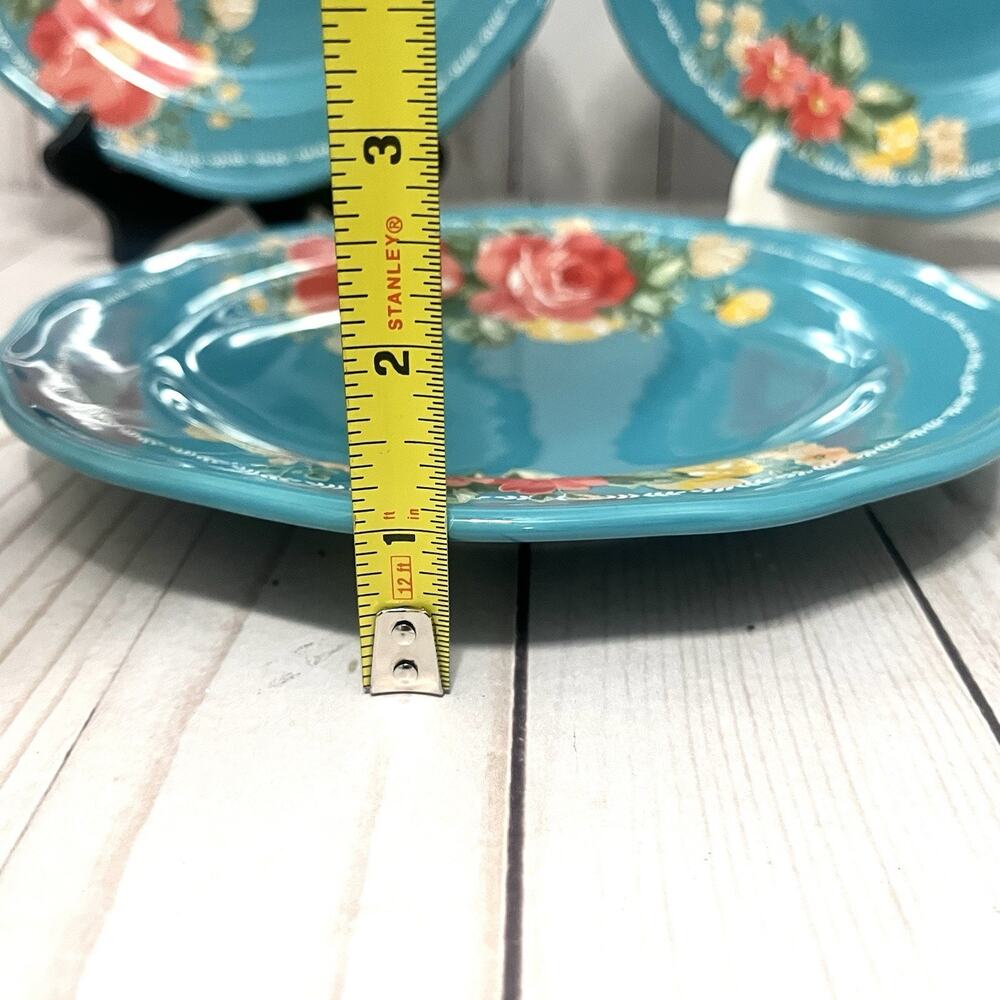 Pioneer Woman Salad Plates 8.5" Vintage Garden Floral Teal Stoneware Set Of 3 - Picture 5 of 8